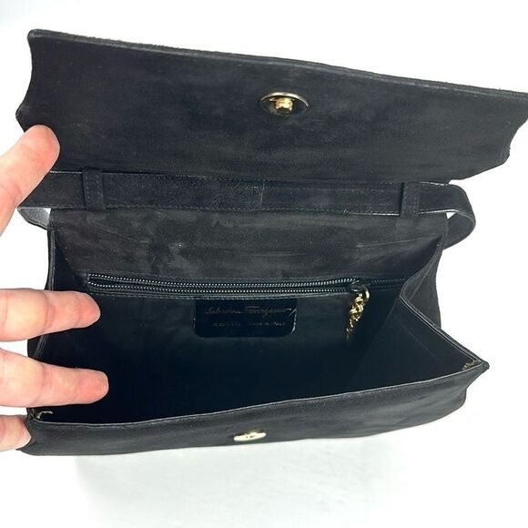Salvatore Ferragamo Black Suede Purse Shoulder Bag Clutch Vintage Italy - Picture 3 of 14